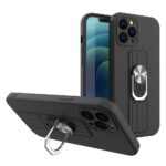 Xiaomi Redmi Note 9 Θήκη Σιλικόνης Μαύρη Ring Case Silicone Case with Finger Grip and Stand Black