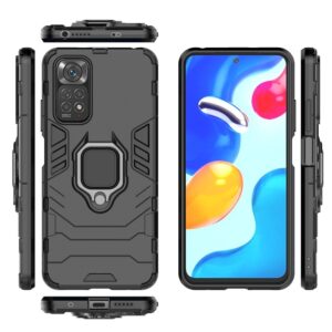 Xiaomi Redmi Note 11 / Note 11S Σκληρή Θήκη Μαύρη Με Σταντ Shockproof PC + TPU Phone Case with Magnetic Ring Holder Black