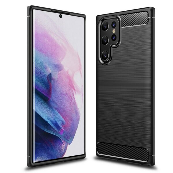 Samsung Galaxy S22 Ultra 5G Θήκη Σιλικόνης Μαύρη Brushed Carbon Fiber Silicone Case Black