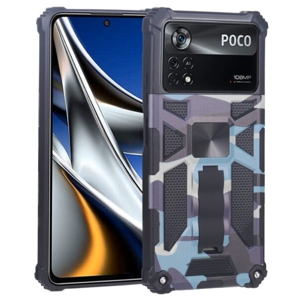 Xiaomi Poco X4 Pro 5G Θήκη Με Σταντ Καμουφλάζ Μπλε Camouflage Armor Kickstand TPU + PC Magnetic Phone Case Blue Xiaomi Poco X4 Pro 5G Θήκη Με Σταντ Καμουφλάζ Μπλε Camouflage Armor Kickstand TPU + PC Magnetic Phone Case Blue