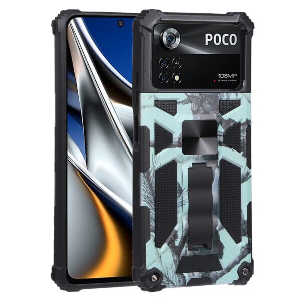 Xiaomi Poco X4 Pro 5G Θήκη Με Σταντ Καμουφλάζ Βεραμάν Camouflage Armor Kickstand TPU + PC Magnetic Phone Case Mint Green