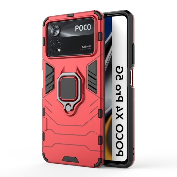 Xiaomi Poco X4 Pro 5G Θήκη Κόκκινη Με Σταντ Shockproof PC + TPU Protective Phone Case with Magnetic Ring Holder Red