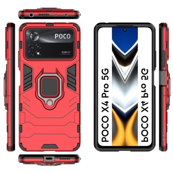 Xiaomi Poco X4 Pro 5G Θήκη Κόκκινη Με Σταντ Shockproof PC + TPU Protective Phone Case with Magnetic Ring Holder Red