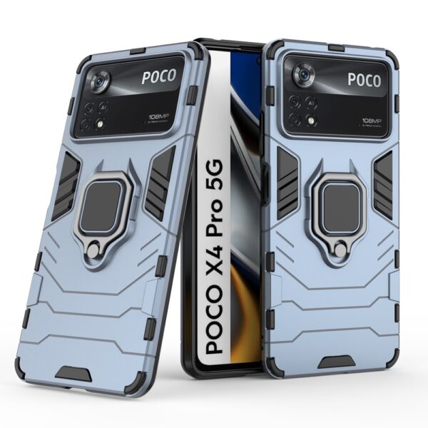 Xiaomi Poco X4 Pro 5G Θήκη Μπλε Με Σταντ Shockproof PC + TPU Protective Phone Case with Magnetic Ring Holder Blue