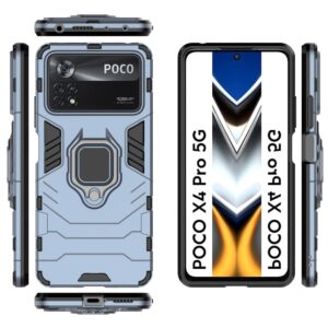 Xiaomi Poco X4 Pro 5G Θήκη Μπλε Με Σταντ Shockproof PC + TPU Protective Phone Case with Magnetic Ring Holder Blue