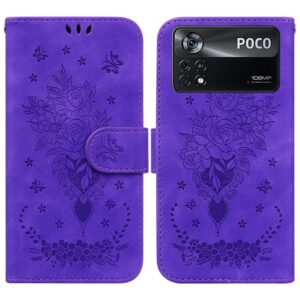 Xiaomi Poco X4 Pro 5G Θήκη Βιβλίο Μωβ Butterfly Rose Embossed Phone Case Purple