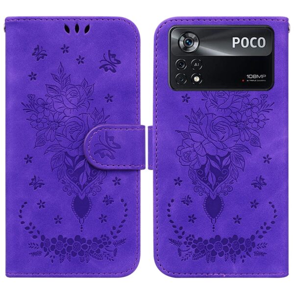 Xiaomi Poco X4 Pro 5G Θήκη Βιβλίο Μωβ Butterfly Rose Embossed Phone Case Purple