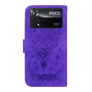 Xiaomi Poco X4 Pro 5G Θήκη Βιβλίο Μωβ Butterfly Rose Embossed Phone Case Purple