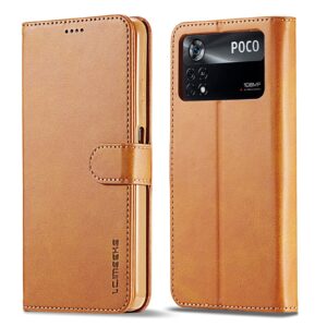 Xiaomi Poco X4 Pro 5G Θήκη Βιβλίο Ανοιχτό Καφέ LC.IMEEKE Calf Texture Phone Case Light Brown