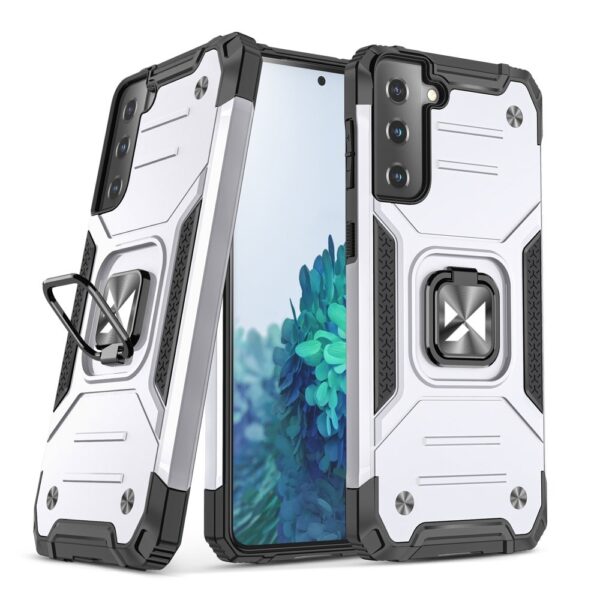 Samsung Galaxy S21 FE 5G Θήκη Ασημί Wozinsky Ring Armor Case Kickstand Tough Rugged Cover Silver