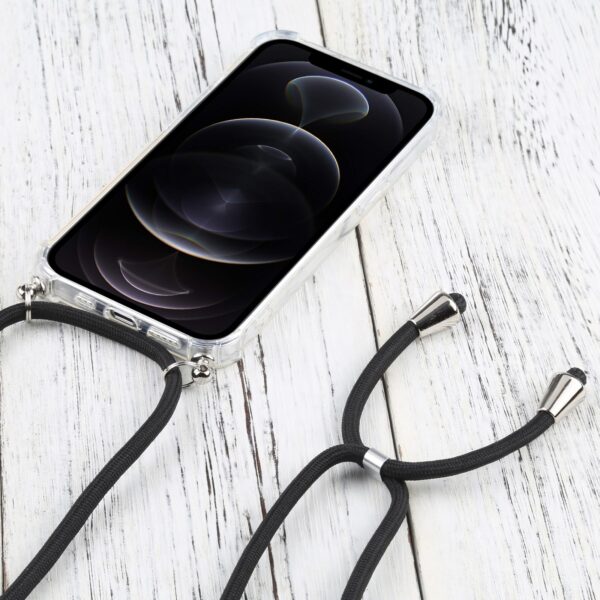 iPhone 13 Pro Θήκη με Λουράκι Four-corner Shockproof Transparent TPU Protective Case with Lanyard Black