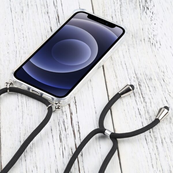 iPhone 13 mini Four-corner Shockproof Transparent TPU Protective Case with Lanyard Black