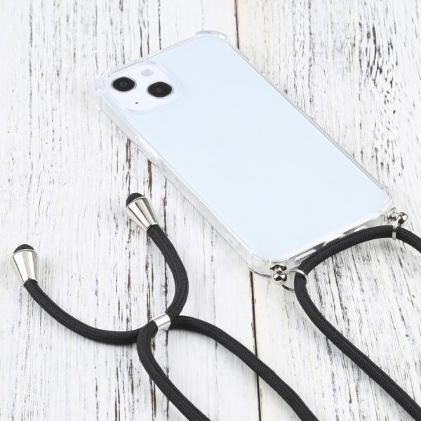 iPhone 13 Θήκη με Λουράκι Four-corner Shockproof Transparent TPU Protective Case with Lanyard Black
