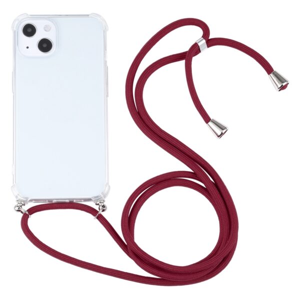 iPhone 13 Θήκη με Λουράκι Four-corner Shockproof Transparent TPU Protective Case with Lanyard Wine Red iPhone 13 Θήκη με Λουράκι Four-corner Shockproof Transparent TPU Protective Case with Lanyard Wine Red