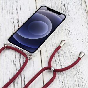 iPhone 13 Θήκη με Λουράκι Four-corner Shockproof Transparent TPU Protective Case with Lanyard Wine Red