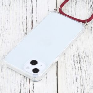 iPhone 13 Θήκη με Λουράκι Four-corner Shockproof Transparent TPU Protective Case with Lanyard Wine Red
