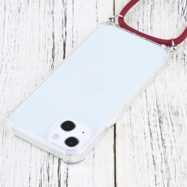 iPhone 13 Θήκη με Λουράκι Four-corner Shockproof Transparent TPU Protective Case with Lanyard Wine Red
