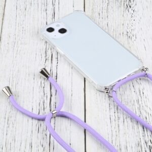 iPhone 13 Θήκη με Λουράκι Four-corner Shockproof Transparent TPU Protective Case with Lanyard Purple