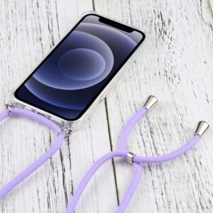 iPhone 13 Θήκη με Λουράκι Four-corner Shockproof Transparent TPU Protective Case with Lanyard Purple