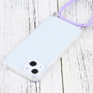 iPhone 13 Θήκη με Λουράκι Four-corner Shockproof Transparent TPU Protective Case with Lanyard Purple