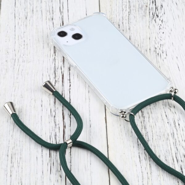 iPhone 13 Θήκη με Λουράκι Four-corner Shockproof Transparent TPU Protective Case with Lanyard Dark Green