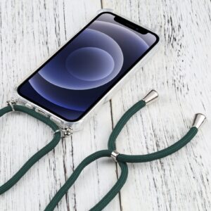 iPhone 13 Θήκη με Λουράκι Four-corner Shockproof Transparent TPU Protective Case with Lanyard Dark Green