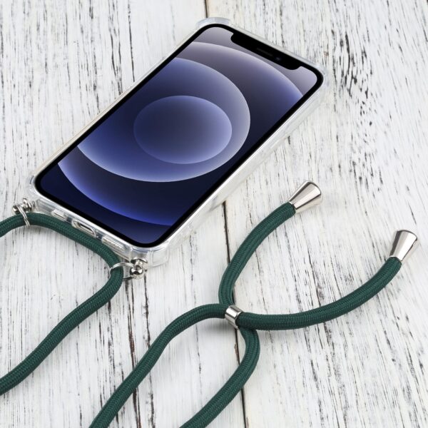 iPhone 13 Θήκη με Λουράκι Four-corner Shockproof Transparent TPU Protective Case with Lanyard Dark Green