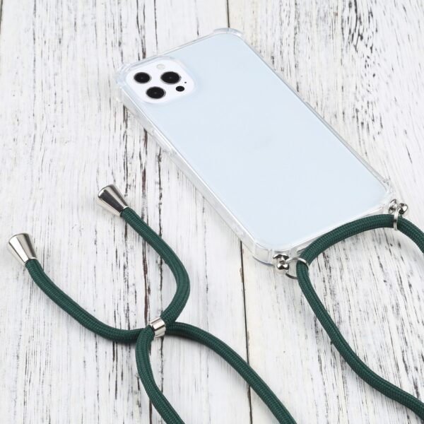 iPhone 13 Pro Θήκη με Λουράκι Four-corner Shockproof Transparent TPU Protective Case with Lanyard Dark Green
