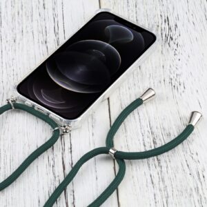 iPhone 13 Pro Θήκη με Λουράκι Four-corner Shockproof Transparent TPU Protective Case with Lanyard Dark Green