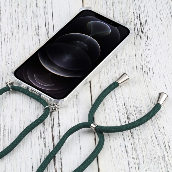 iPhone 13 Pro Θήκη με Λουράκι Four-corner Shockproof Transparent TPU Protective Case with Lanyard Dark Green