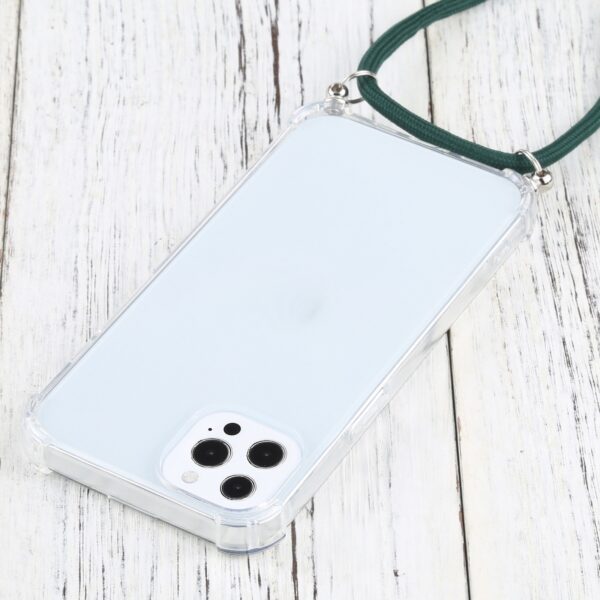 iPhone 13 Pro Θήκη με Λουράκι Four-corner Shockproof Transparent TPU Protective Case with Lanyard Dark Green