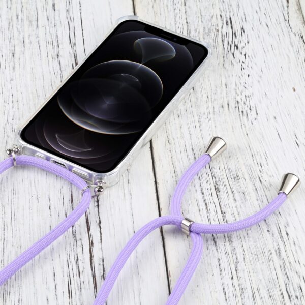 iPhone 13 Pro Θήκη με Λουράκι Four-corner Shockproof Transparent TPU Protective Case with Lanyard Purple