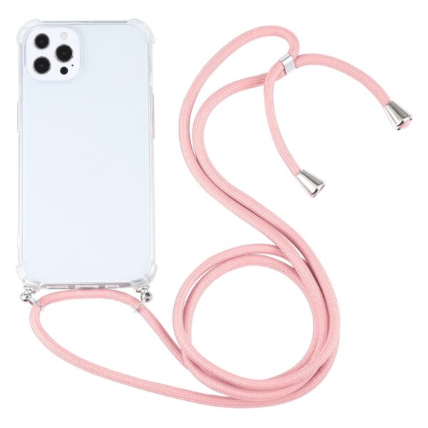 iPhone 13 Pro Θήκη με Λουράκι Four-corner Shockproof Transparent TPU Protective Case with Lanyard Pink