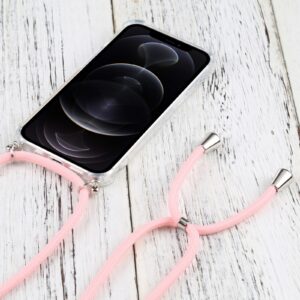 iPhone 13 Pro Θήκη με Λουράκι Four-corner Shockproof Transparent TPU Protective Case with Lanyard Pink