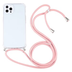 iPhone 13 Pro Max Θήκη με Λουράκι Four-corner Shockproof Transparent TPU Protective Case with Lanyard Pink