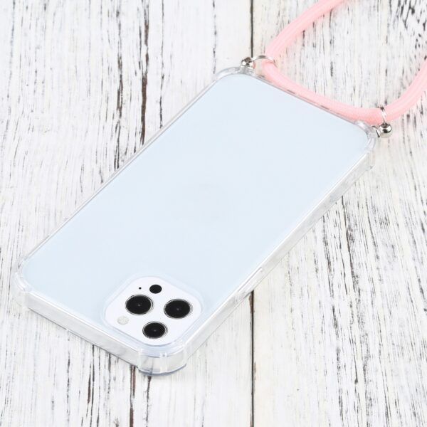 iPhone 13 Pro Max Θήκη με Λουράκι Four-corner Shockproof Transparent TPU Protective Case with Lanyard Pink