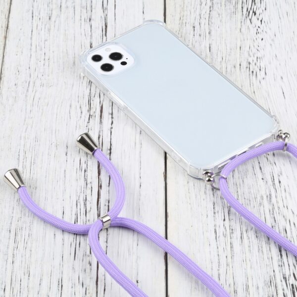 iPhone 13 Pro Max Θήκη με Λουράκι Four-corner Shockproof Transparent TPU Protective Case with Lanyard Purple