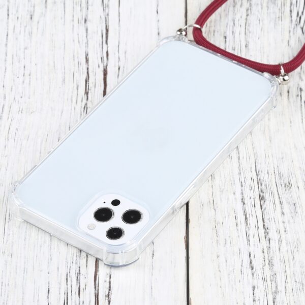 iPhone 13 Pro Max Θήκη με Λουράκι Four-corner Shockproof Transparent TPU Protective Case with Lanyard Wine Red