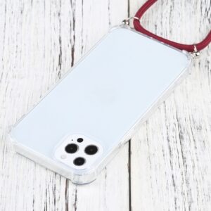 iPhone 13 Pro Θήκη με Λουράκι Four-corner Shockproof Transparent TPU Protective Case with Lanyard Wine - Red