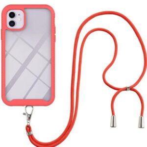 Forcell iPhone 11 Θήκη Με Πλαίσιο Σιλικόνης Και Λουράκι Διάφανη - Red