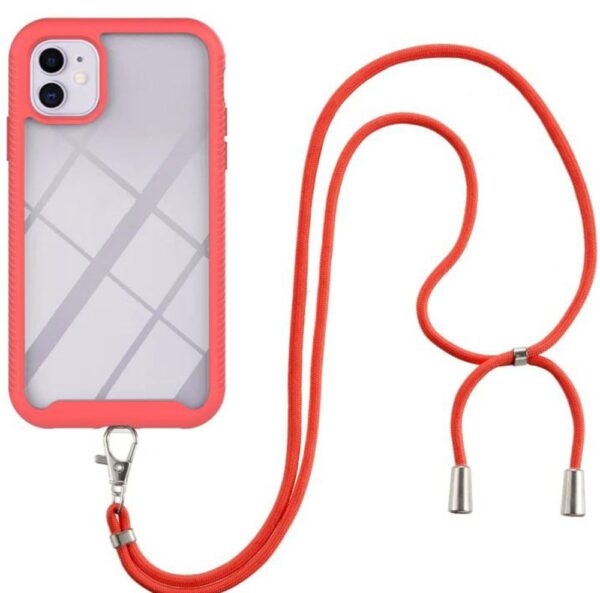 Forcell iPhone 11 Θήκη Με Πλαίσιο Σιλικόνης Και Λουράκι Διάφανη - Red Forcell iPhone 11 Θήκη Με Πλαίσιο Σιλικόνης Και Λουράκι Διάφανη - Red