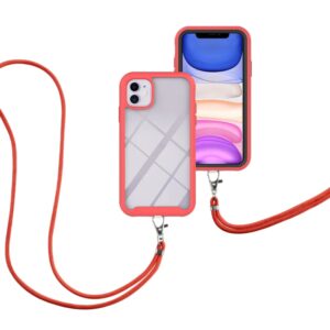iPhone 11 Θήκη Κόκκινη με Λουράκι Starry Sky Solid Color Series Shockproof PC + TPU Protective Case with Neck Strap Red