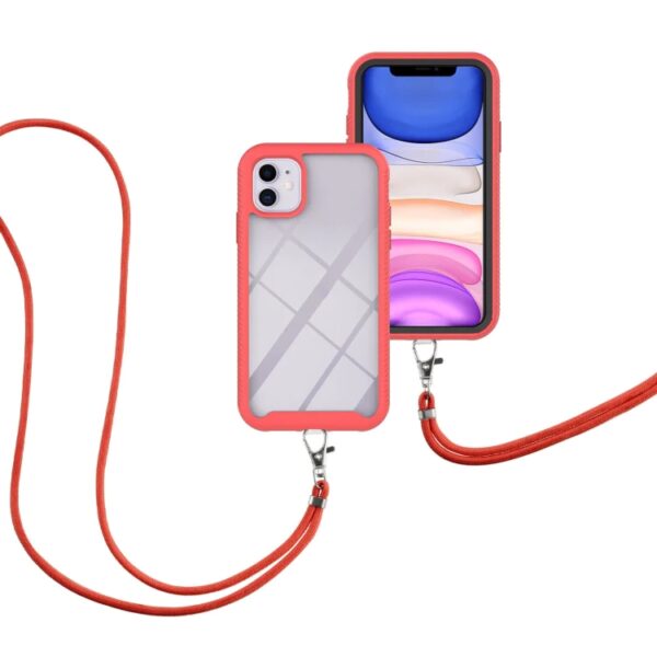 iPhone 11 Θήκη Κόκκινη με Λουράκι Starry Sky Solid Color Series Shockproof PC + TPU Protective Case with Neck Strap Red