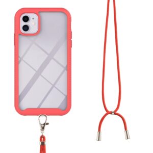 iPhone 11 Θήκη Κόκκινη με Λουράκι Starry Sky Solid Color Series Shockproof PC + TPU Protective Case with Neck Strap Red