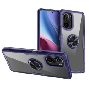Xiaomi Poco F3 / Mi 11i Θήκη Διάφανη - Μπλε Shockproof Transparent TPU + Acrylic Protective Case with Ring Holder Blue
