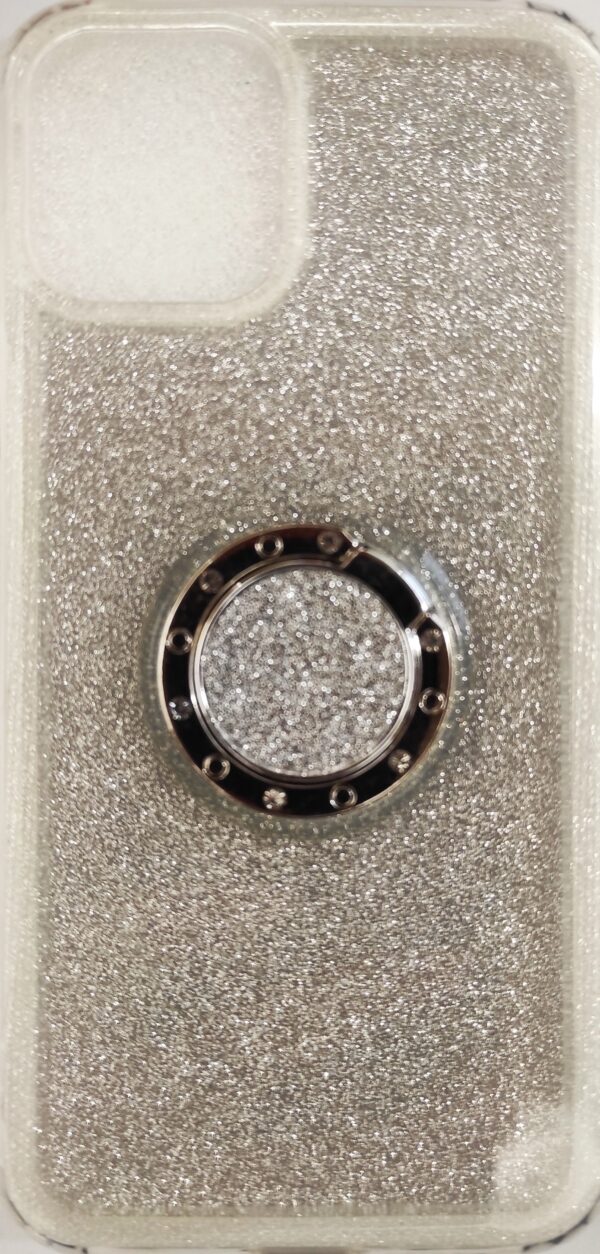 iPhone 11 Pro Θήκη Σιλικόνης Ασημί Glitter Soft Cover Case With Ring Kickstand