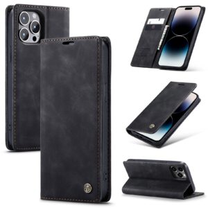 iPhone 14 Pro Max Θήκη Βιβλίο Μαύρο CaseMe-013 Multifunctional Retro Frosted Phone Case Black