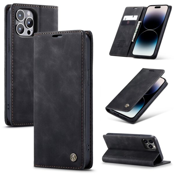 iPhone 14 Pro Max Θήκη Βιβλίο Μαύρο CaseMe-013 Multifunctional Retro Frosted Phone Case Black