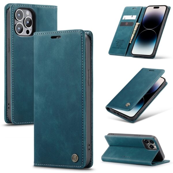 iPhone 14 Pro Max Θήκη Βιβλίο Μπλε CaseMe-013 Multifunctional Retro Frosted Phone Case Blue