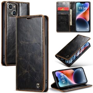 iPhone 14 Plus Θήκη Βιβλίο Καφέ CaseMe 003 Crazy Horse Texture Phone Case Coffee
